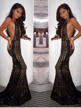 Michael Costello Glam Sequin Britney Gown in Black Sz XXS